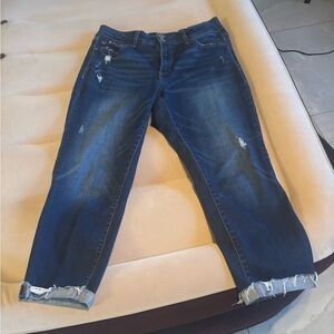 Time and Tru Dark Blue Distressed Boyfriend Jeans with Frayed Cuffs